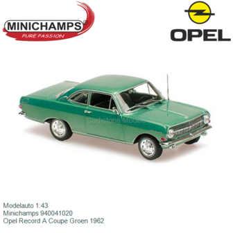 Modelauto 1:43 | Minichamps 940041020 | Opel Record A Coupe Groen 1962