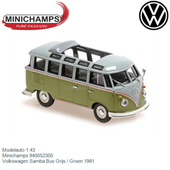 Modelauto 1:43 | Minichamps 940052300 | Volkswagen Samba Bus Grijs / Groen 1961