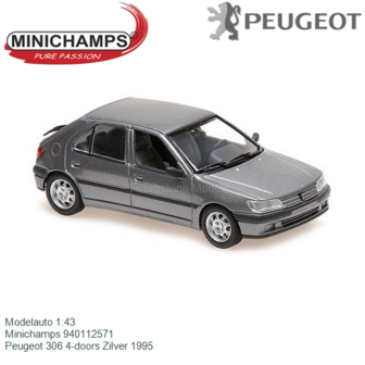 Modelauto 1:43 | Minichamps 940112571 | Peugeot 306 4-doors Zilver 1995