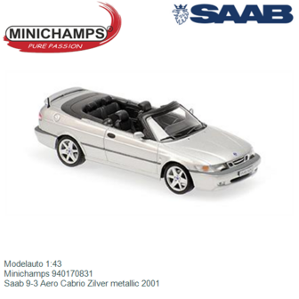 Modelauto 1:43 | Minichamps 940170831 | Saab 9-3 Aero Cabrio Zilver metallic 2001