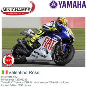 Motorfiets 1:12 | Minichamps 122093246 | Team FIAT Yamaha YZR-M1 dirty Version 2009 #46 - V.Rossi