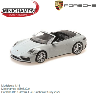 Modelauto 1:18 | Minichamps 155063034 | Porsche 911 Carrera 4 GTS cabriolet Grey 2020