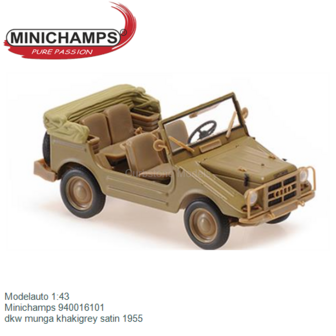 Modelauto 1:43 | Minichamps 940016101 | dkw munga khakigrey satin 1955