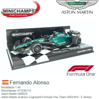 Modelauto 1:43 | Minichamps 417230114 | Aston Martin AMR23 | Aston-Martin Aramco Cognizant Formula One Team 2023 #14 - F.Alonso