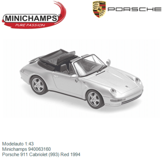 Modelauto 1:43 | Minichamps 940063160 | Porsche 911 Cabriolet (993) Red 1994