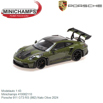 Modelauto 1:43 | Minichamps 410062110 | Porsche 911 GT3 RS (992) Nato Olive 2024