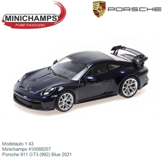 Modelauto 1:43 | Minichamps 410069207 | Porsche 911 GT3 (992) Blue 2021