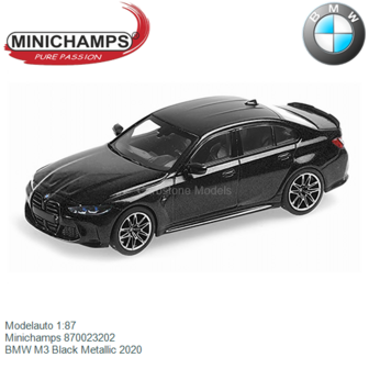 Modelauto 1:87 | Minichamps 870023202 | BMW M3 Black Metallic 2020