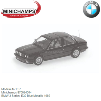 Modelauto 1:87 | Minichamps 870024004 | BMW 3 Series  E30 Blue Metallic 1989