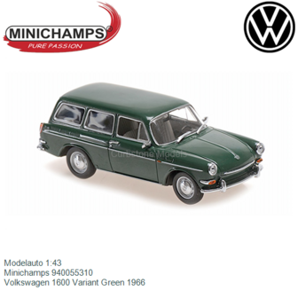 Modelauto 1:43 | Minichamps 940055310 | Volkswagen 1600 Variant Green 1966