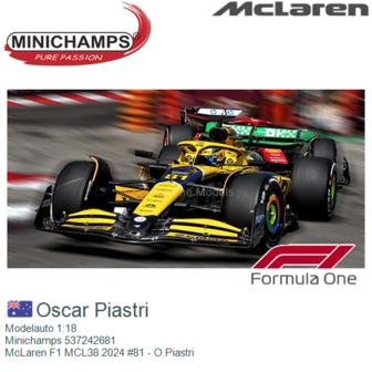 Modelauto 1:18 | Minichamps 537242681 | McLaren F1 MCL38 2024 #81 - O.Piastri