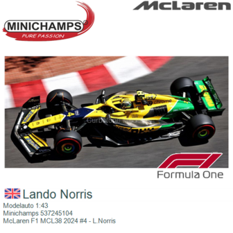 Modelauto 1:43 | Minichamps 537245104 | McLaren F1 MCL38 2024 #4 - L.Norris