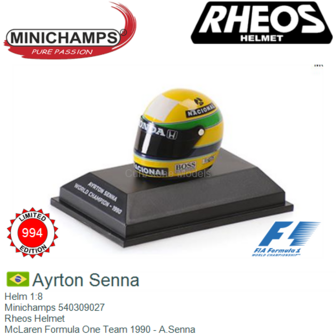 Helm 1:8 | Minichamps 540309027 | Rheos Helmet | McLaren Formula One Team 1990 - A.Senna