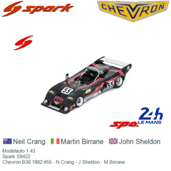 Modelauto 1:43 | Spark S9422 | Chevron B36 1982 #55 - N.Crang - J.Sheldon - M.Birrane