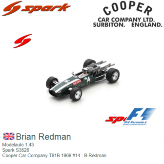 Modelauto 1:43 | Spark S3526 | Cooper Car Company T81B 1968 #14 - B.Redman