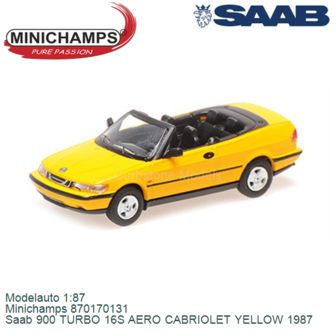 Modelauto 1:87 | Minichamps 870170131 | Saab 900 TURBO 16S AERO CABRIOLET YELLOW 1987