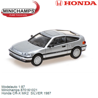 Modelauto 1:87 | Minichamps 870161021 | Honda CR-X MK2  SILVER 1987