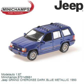 Modelauto 1:87 | Minichamps 870149661 | Jeep GRAND CHEROKEE DARK BLUE METALLIC 1993