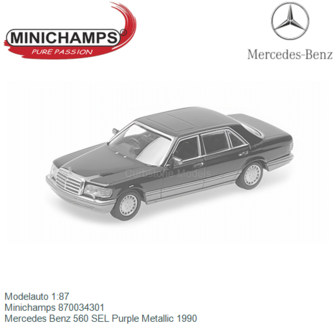 Modelauto 1:87 | Minichamps 870034301 | Mercedes Benz 560 SEL Purple Metallic 1990