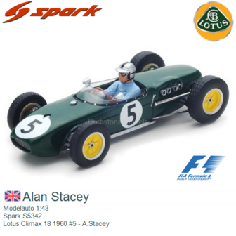 Modelauto 1:43 | Spark S5342 | Lotus Climax 18 1960 #5 - A.Stacey