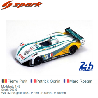 Modelauto 1:43 | Spark S0338 | WR LM Peugeot 1995 - P.Petit - P.Gonin - M.Rostan