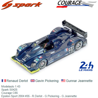 Modelauto 1:43 | Spark S0425 | Courage C65 | Epsilon Sport 2004 #35 - R.Derlot - G.Pickering - G.Jeannette