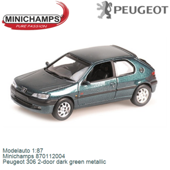 Modelauto 1:87 | Minichamps 870112004 | Peugeot 306 2-door dark green metallic