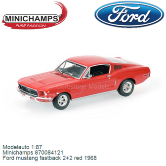 Modelauto 1:87 | Minichamps 870084121 | Ford mustang fastback 2+2 red 1968