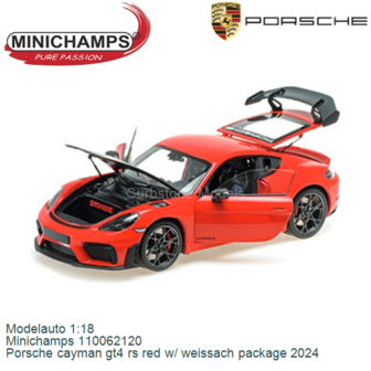 Modelauto 1:18 | Minichamps 110062120 | Porsche cayman gt4 rs red w/ weissach package 2024