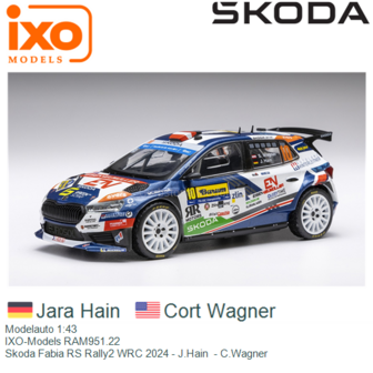 Modelauto 1:43 | IXO-Models RAM951.22 | Skoda Fabia RS Rally2 WRC 2024 - J.Hain  - C.Wagner