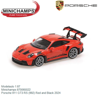 Modelauto 1:87 | Minichamps 870065022 | Porsche 911 GT3 RS (992) Red and Black 2024