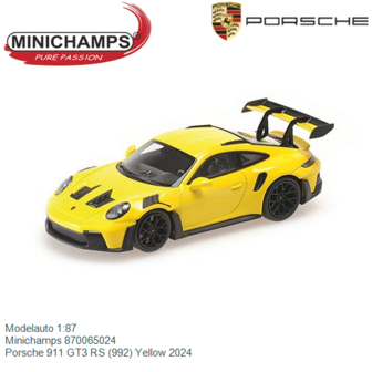 Modelauto 1:87 | Minichamps 870065024 | Porsche 911 GT3 RS (992) Yellow 2024