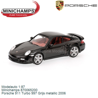 Modelauto 1:87 | Minichamps 870065200 | Porsche 911 Turbo 997 Grijs metallic 2006