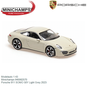 Modelauto 1:43 | Minichamps 940062570 | Porsche 911 SOMO 50Y Light Grey 2023