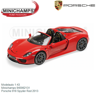 Modelauto 1:43 | Minichamps 940062131 | Porsche 918 Spyder Red 2013