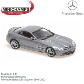 Modelauto 1:43 | Minichamps 940033020 | Mercedes Benz SLR McLaren Silver 2003