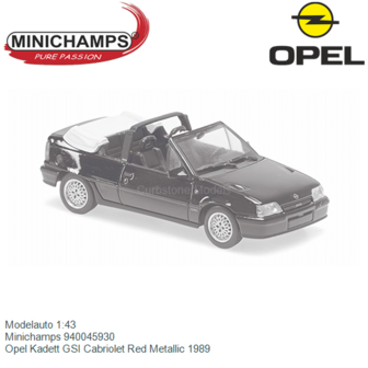 Modelauto 1:43 | Minichamps 940045930 | Opel Kadett GSI Cabriolet Red Metallic 1989