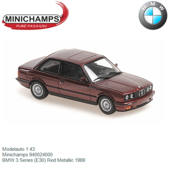 Modelauto 1:43 | Minichamps 940024000 | BMW 3 Series (E30) Red Metallic 1989