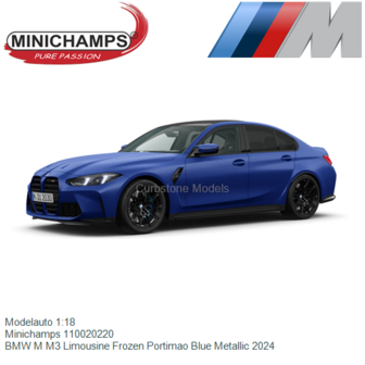 Modelauto 1:18 | Minichamps 110020220 | BMW M M3 Limousine Frozen Portimao Blue Metallic 2024