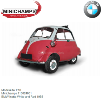 Modelauto 1:18 | Minichamps 110024001 | BMW Isetta White and Red 1955