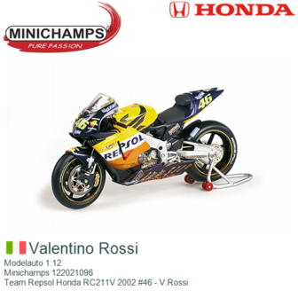 Modelauto 1:12 | Minichamps 122021096 | Team Repsol Honda RC211V 2002 #46 - V.Rossi