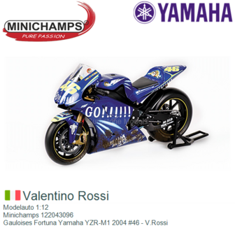 Modelauto 1:12 | Minichamps 122043096 | Gauloises Fortuna Yamaha YZR-M1 2004 #46 - V.Rossi