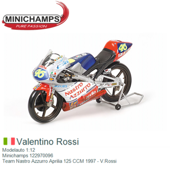 Modelauto 1:12 | Minichamps 122970096 | Team Nastro Azzurro Aprilia 125 CCM 1997 - V.Rossi