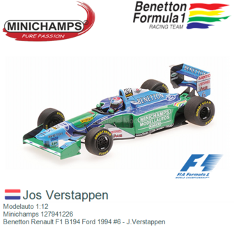 Modelauto 1:12 | Minichamps 127941226 | Benetton Renault F1 B194 Ford 1994 #6 - J.Verstappen