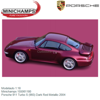 Modelauto 1:18 | Minichamps 155061180 | Porsche 911 Turbo S (993) Dark Red Metallic 2004