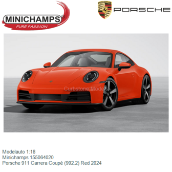 Modelauto 1:18 | Minichamps 155064020 | Porsche 911 Carrera Coup&eacute; (992.2) Red 2024