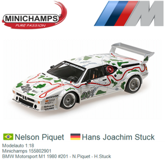 Modelauto 1:18 | Minichamps 155802901 | BMW Motorsport M1 1980 #201 - N.Piquet - H.Stuck