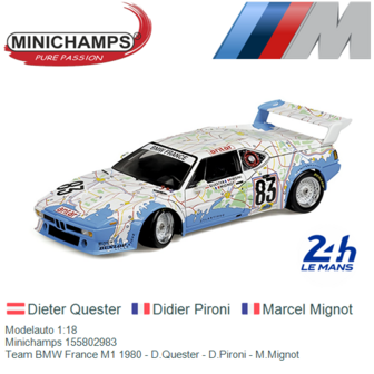 Modelauto 1:18 | Minichamps 155802983 | Team BMW France M1 1980 - D.Quester - D.Pironi - M.Mignot