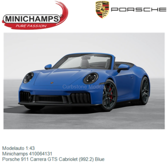 Modelauto 1:43 | Minichamps 410064131 | Porsche 911 Carrera GTS Cabriolet (992.2) Blue