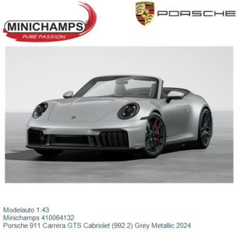 Modelauto 1:43 | Minichamps 410064132 | Porsche 911 Carrera GTS Cabriolet (992.2) Grey Metallic 2024